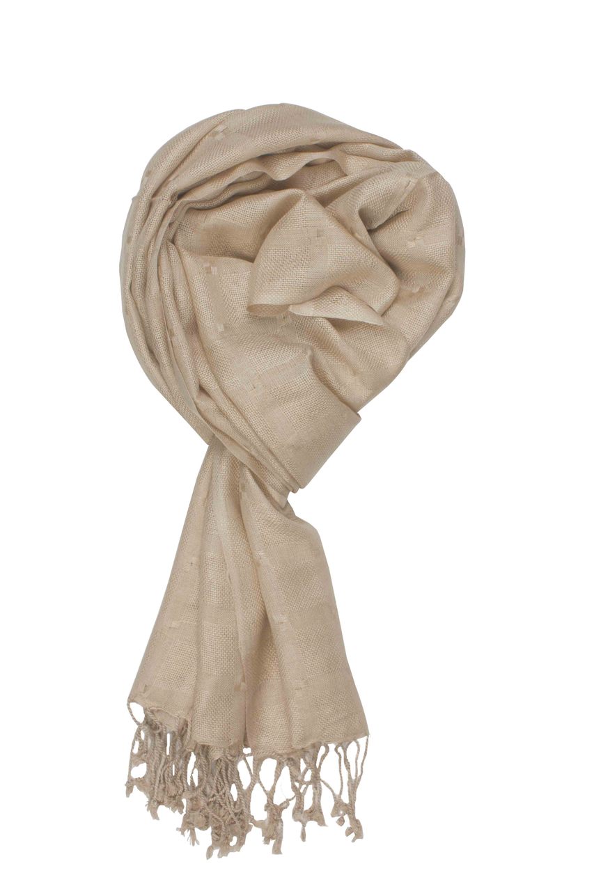 In-Sattva Colors Beige geometric printed rayon scarf stole, primary product image highlighting its color, pattern and woven texture.