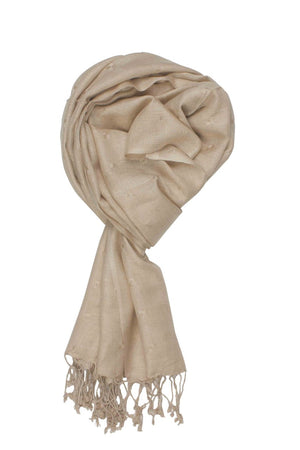 In-Sattva Colors Beige geometric printed rayon scarf stole, primary product image highlighting its color, pattern and woven texture.