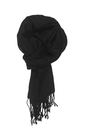 In-Sattva Colors Black geometric printed rayon scarf stole, primary product image highlighting its color, pattern and woven texture.