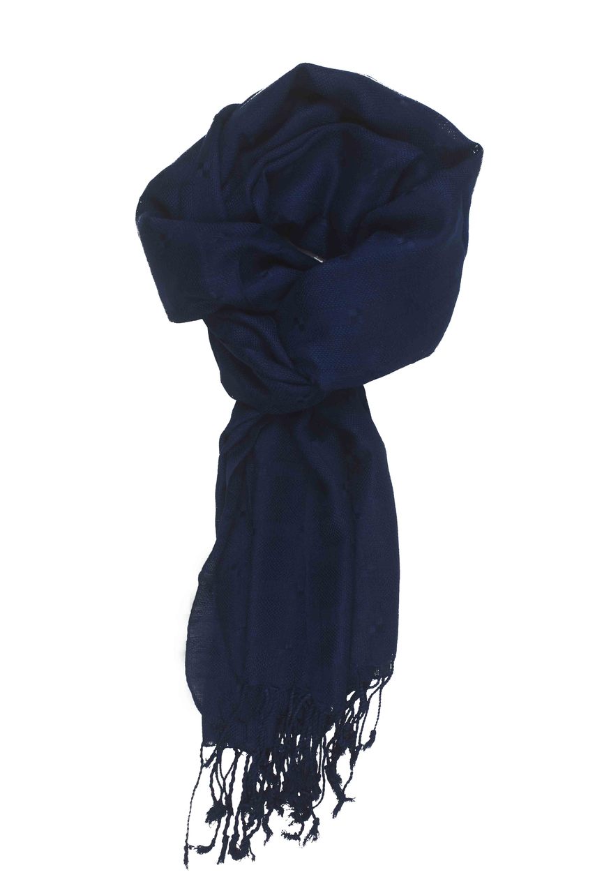 In-Sattva Colors Blue geometric printed rayon scarf stole, primary product image highlighting its color, pattern and woven texture.