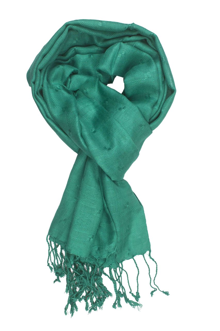 In-Sattva Colors Green geometric printed rayon scarf stole, primary product image highlighting its color, pattern and woven texture.