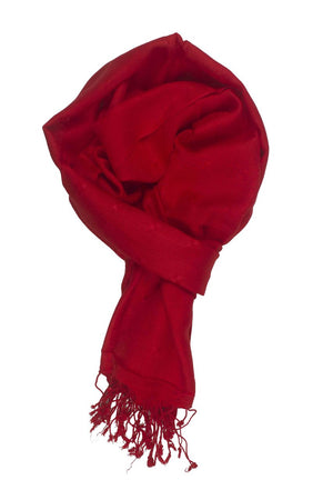 In-Sattva Colors Red geometric printed rayon scarf stole, primary product image highlighting its color, pattern and woven texture.