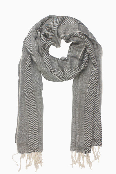 In-Sattva Colors Gray zigzag striped rayon scarf stole, alternate product image showing its artisan pattern and lightweight drape.