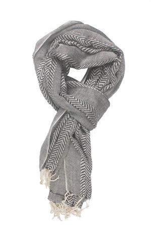 In-Sattva Colors Gray zigzag striped rayon scarf stole, primary product image highlighting its color, pattern and woven texture.