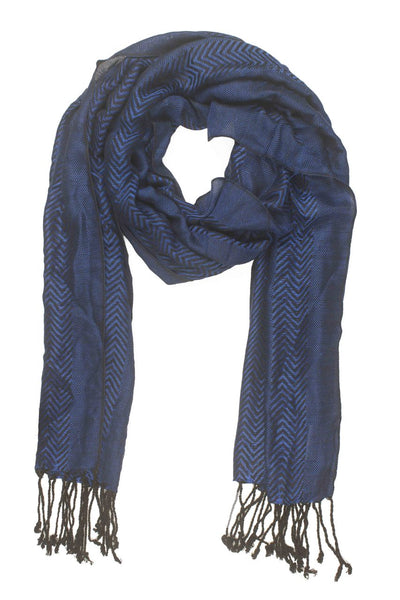 In-Sattva Colors Navy zigzag striped rayon scarf stole, alternate product image showing its artisan pattern and lightweight drape.