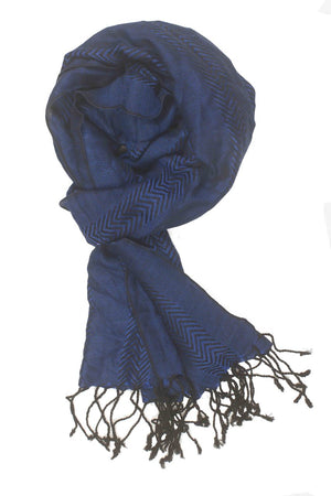 In-Sattva Colors Navy zigzag striped rayon scarf stole, primary product image highlighting its color, pattern and woven texture.