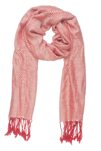 In-Sattva Colors Red zigzag striped rayon scarf stole, alternate product image showing its artisan pattern and lightweight drape.