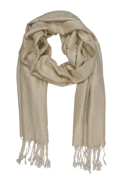 In-Sattva Colors White/Cream zigzag striped rayon scarf stole, alternate product image showing its artisan pattern and lightweight drape.