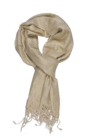 In-Sattva Colors White/Cream zigzag striped rayon scarf stole, primary product image highlighting its color, pattern and woven texture.
