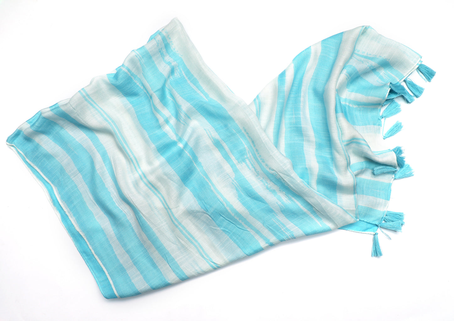In-Sattva Blue striped handwoven rayon scarf stole, additional product image highlighting its color and woven detailing.