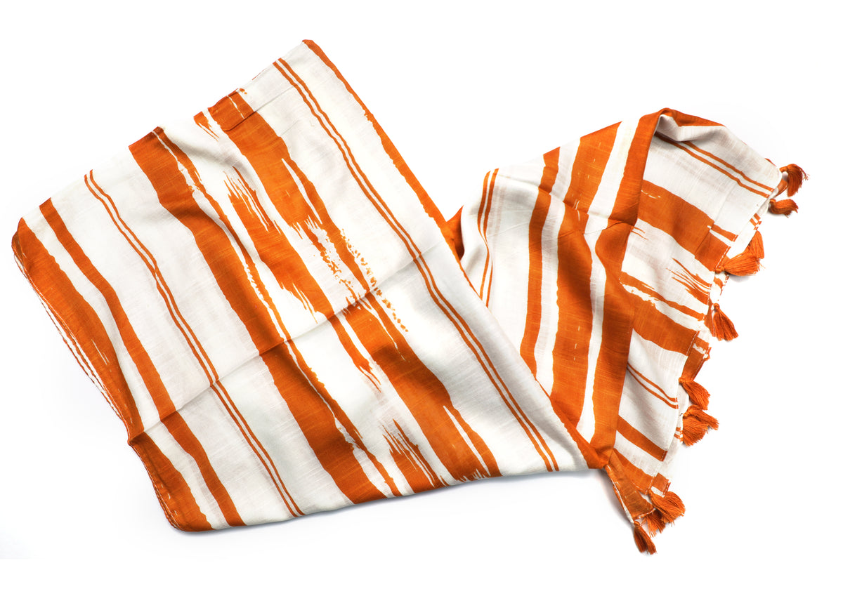 In-Sattva Yellow striped handwoven rayon scarf stole, additional product image highlighting its color and woven detailing.