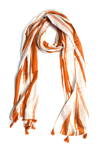 In-Sattva Yellow striped handwoven rayon scarf stole, alternate product image showing its artisan pattern and lightweight drape.