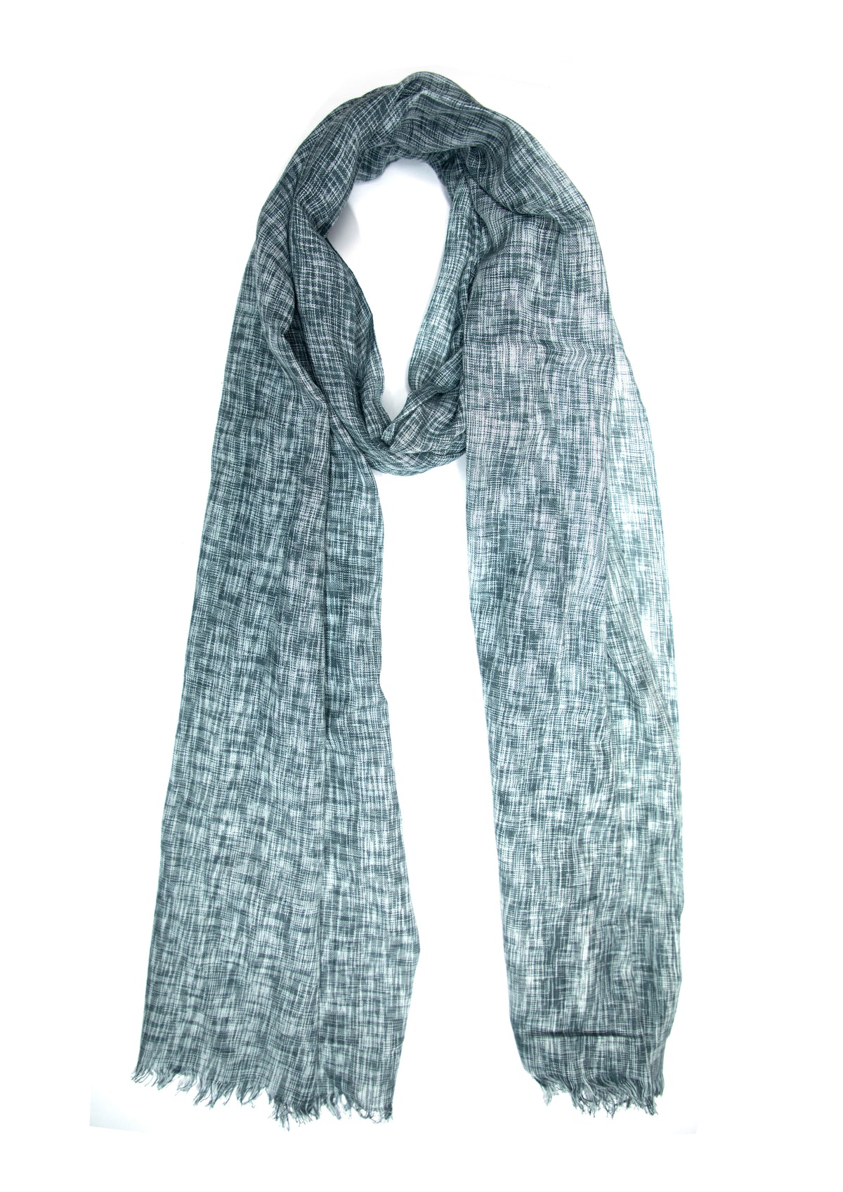 In-Sattva Gray bohemian artisan rayon scarf stole, alternate product image showing its artisan pattern and lightweight drape.