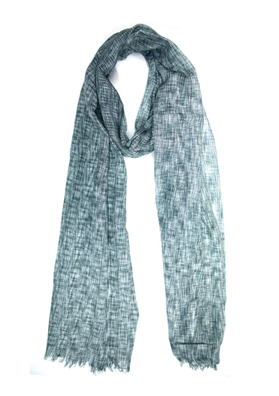 In-Sattva Gray bohemian artisan rayon scarf stole, alternate product image showing its artisan pattern and lightweight drape.