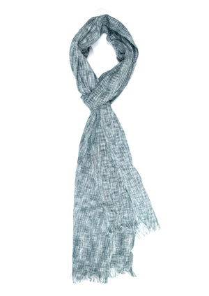In-Sattva Gray bohemian artisan rayon scarf stole, primary product image highlighting its color, pattern and woven texture.