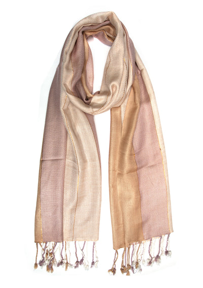 In-Sattva Beige multi-tone handwoven rayon scarf stole, alternate product image showing its artisan pattern and lightweight drape.