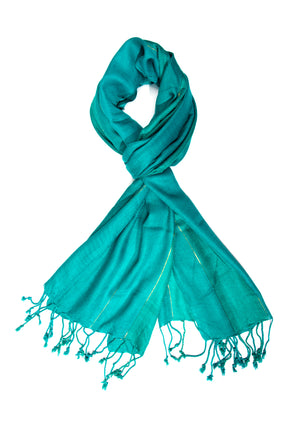 In-Sattva Blue multi-tone handwoven rayon scarf stole, primary product image highlighting its color, pattern and woven texture.