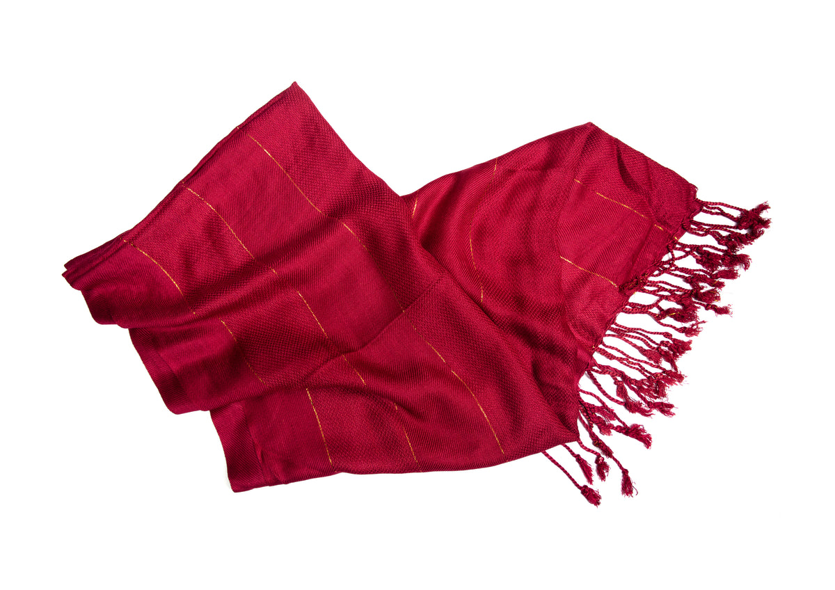 In-Sattva Red textured handwoven rayon scarf stole, additional product image highlighting its color and woven detailing.