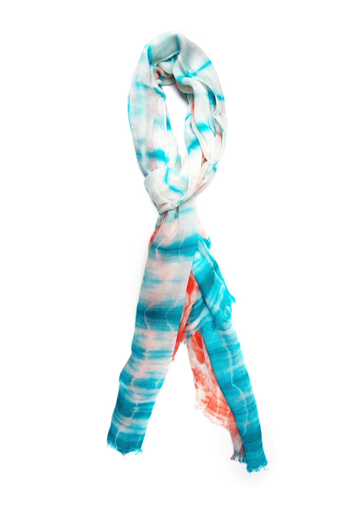 In-Sattva Orange tie-dye textured rayon scarf stole, primary product image highlighting its color, pattern and woven texture.