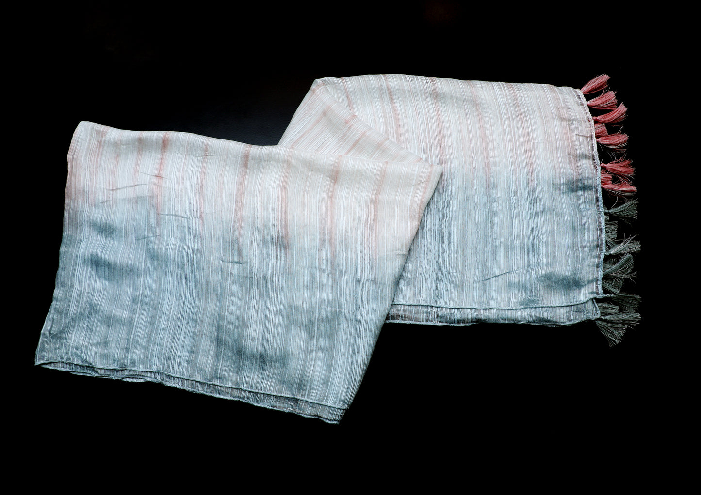 In-Sattva White/Cream/Blue/Coral bohemian shaded nylon scarf stole, additional product image highlighting its color and woven detailing.