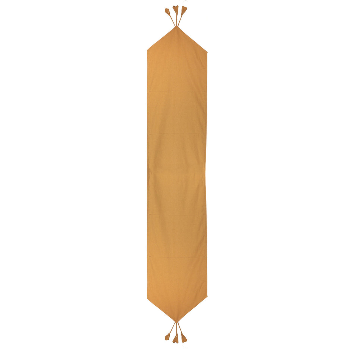 Gold reverse side of the In-Sattva brown solid cotton table runner with tassel fringe shown in full