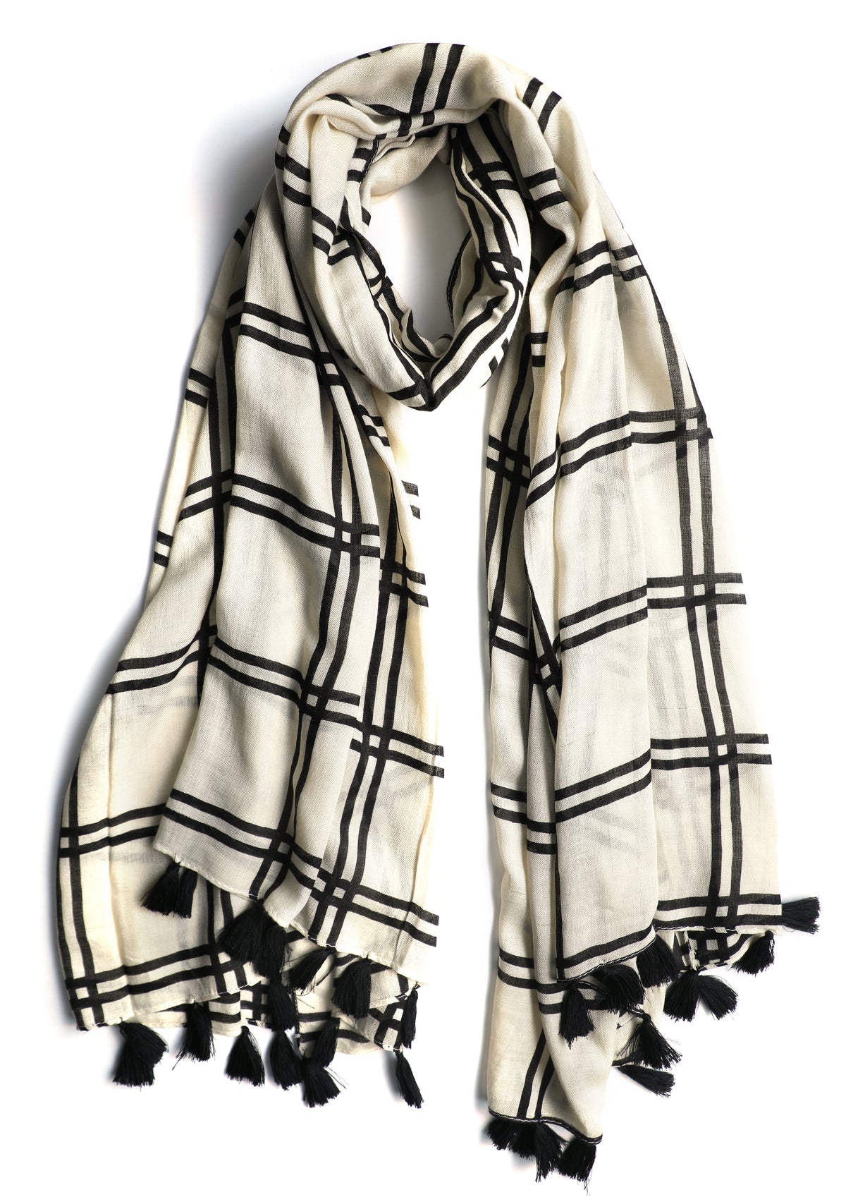 In-Sattva White/Cream checkered handwoven woven fabric scarf stole, alternate product image showing its artisan pattern and lightweight drape.