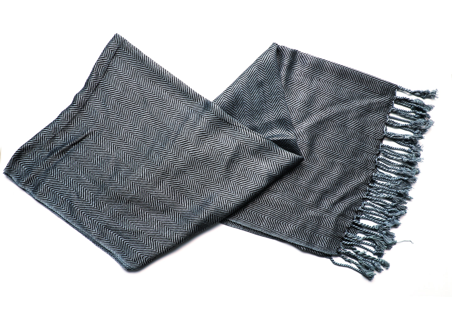 In-Sattva Gray zigzag striped rayon scarf stole, alternate product image showing its artisan pattern and lightweight drape.