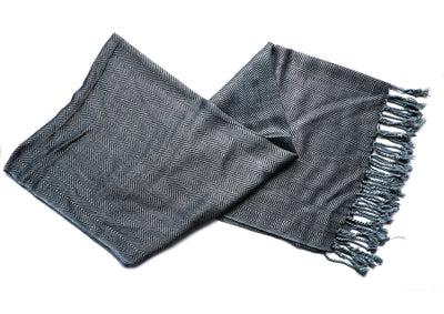 In-Sattva Gray zigzag striped rayon scarf stole, alternate product image showing its artisan pattern and lightweight drape.