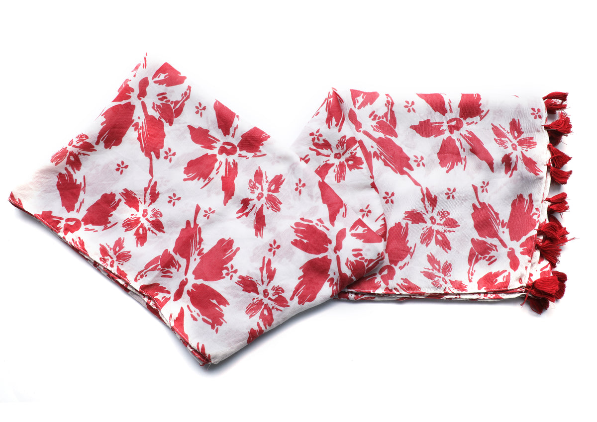 In-Sattva Pink floral printed rayon scarf stole, additional product image highlighting its color and woven detailing.