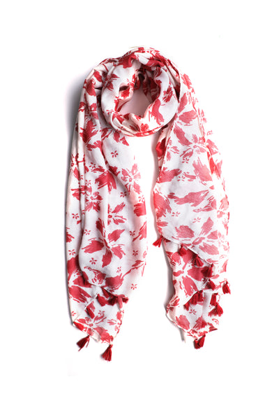 In-Sattva Pink floral printed rayon scarf stole, alternate product image showing its artisan pattern and lightweight drape.