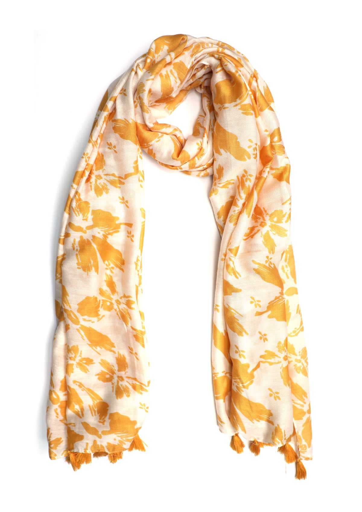 In-Sattva Yellow floral printed rayon scarf stole, alternate product image showing its artisan pattern and lightweight drape.