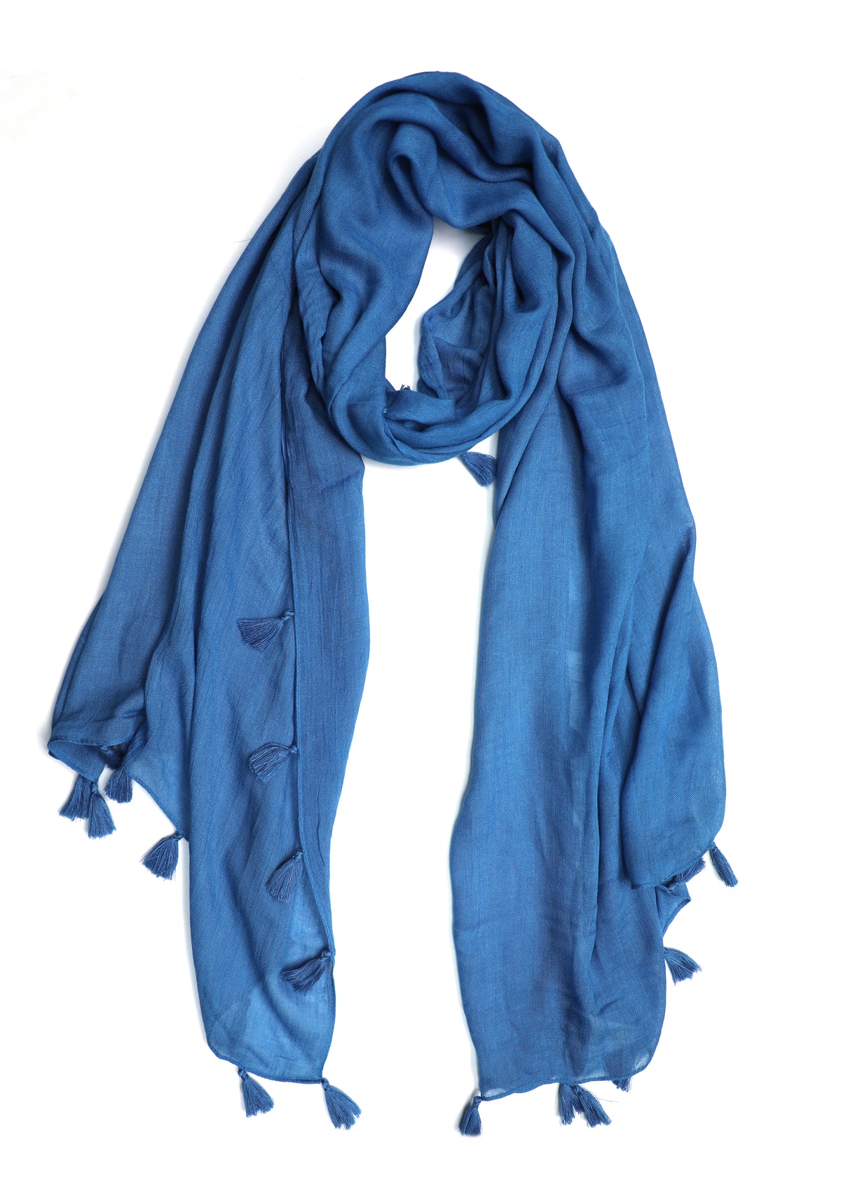 In-Sattva Blue solid color rayon scarf stole, alternate product image showing its artisan pattern and lightweight drape.