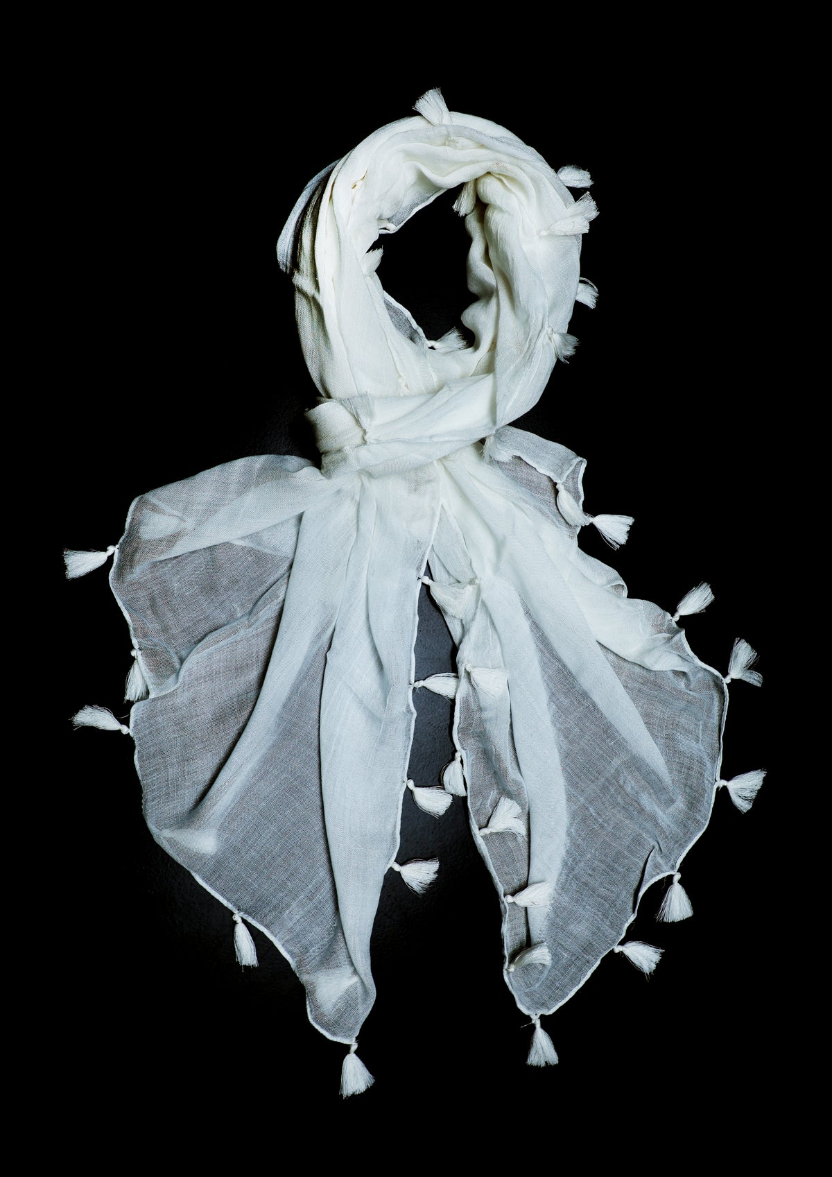 In-Sattva White solid color rayon scarf stole, primary product image highlighting its color, pattern and woven texture.