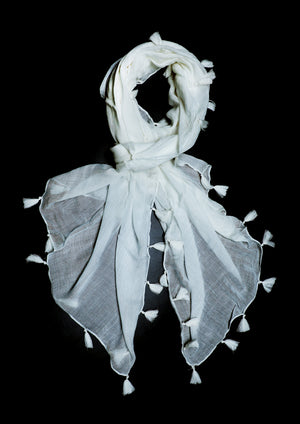 In-Sattva White solid color rayon scarf stole, primary product image highlighting its color, pattern and woven texture.