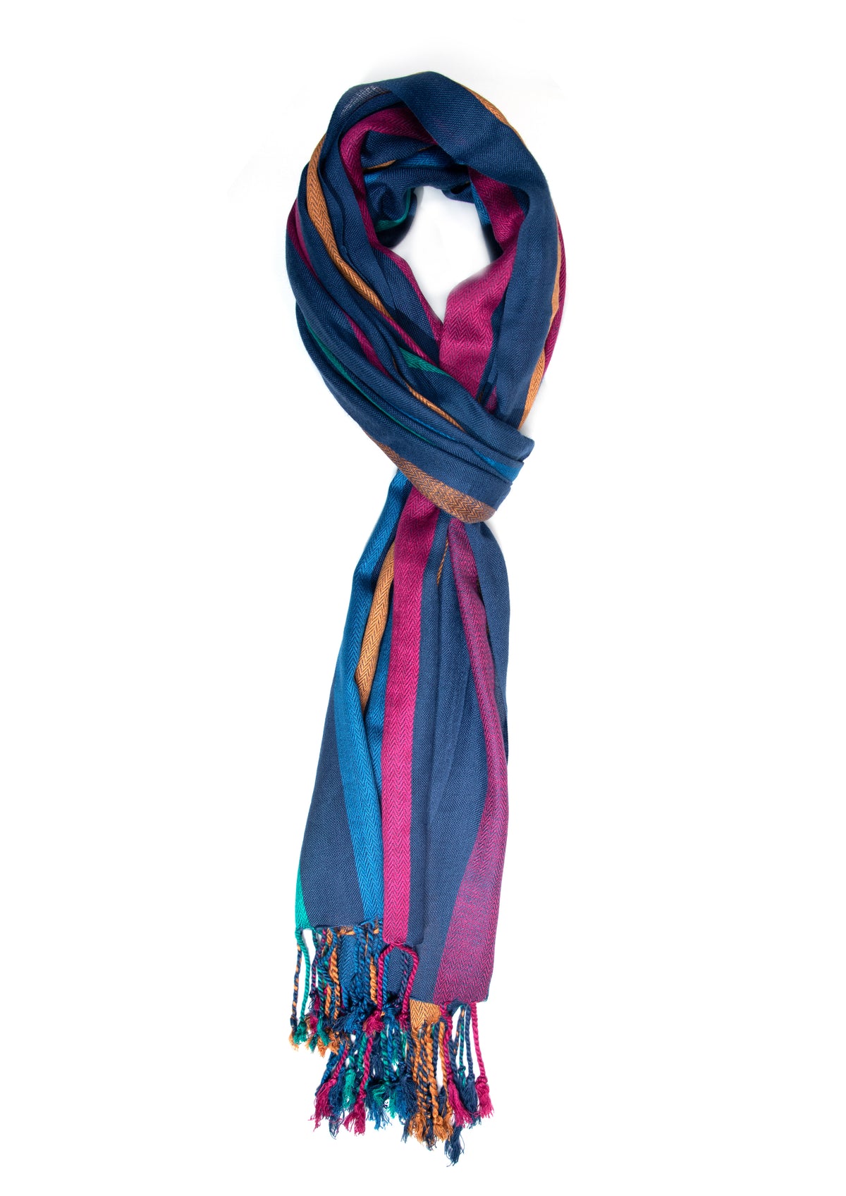 In-Sattva Blue striped handwoven rayon scarf stole, additional product image highlighting its color and woven detailing.
