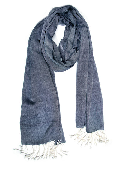 In-Sattva Denim Color textured handwoven rayon scarf stole, alternate product image showing its artisan pattern and lightweight drape.