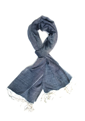 In-Sattva Denim Color textured handwoven rayon scarf stole, primary product image highlighting its color, pattern and woven texture.