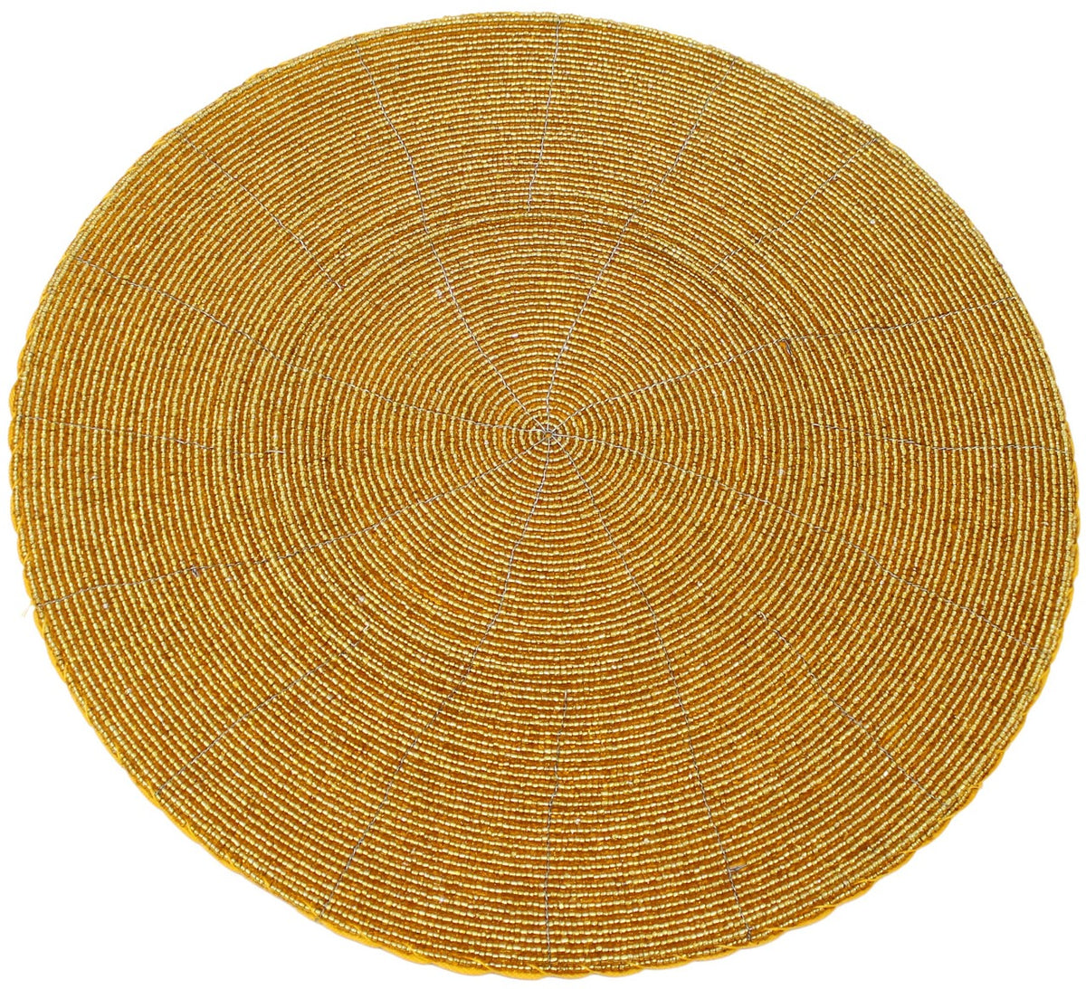 Top view of an In-Sattva gold handmade glass beaded round dining placemat