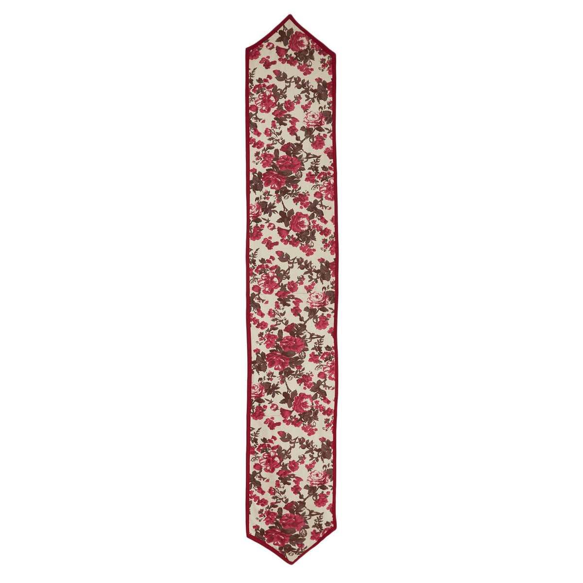 Full view of the In-Sattva magenta floral bohemian print cotton table runner with pointed ends