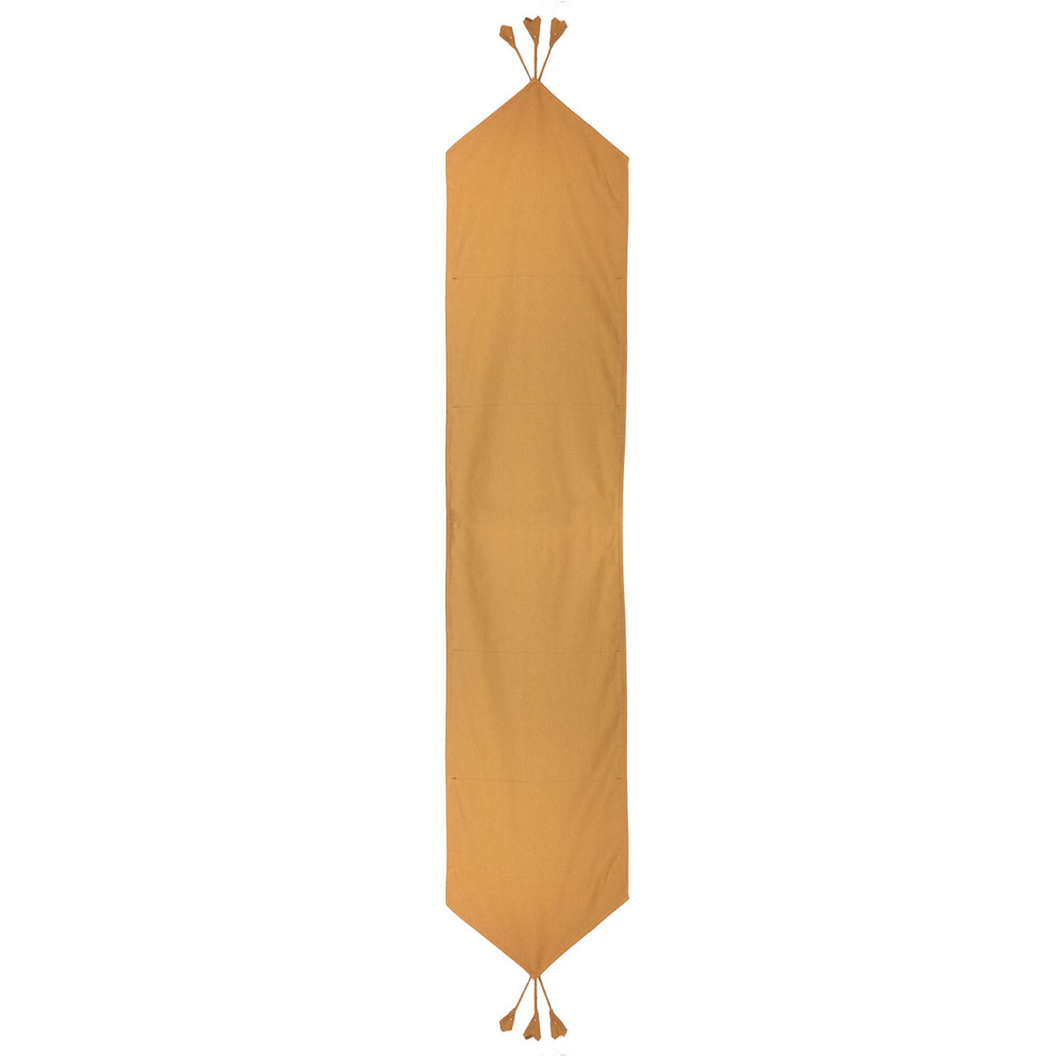 Gold reverse side of the In-Sattva maroon solid cotton table runner with tassel fringe shown in full