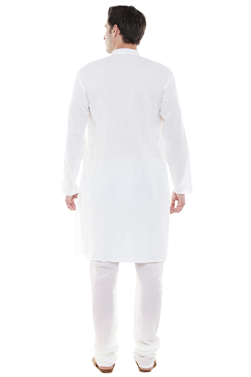 In-Sattva Men's White Classic Pure Cotton 2-Piece Kurta Pajama Set, back full-length view