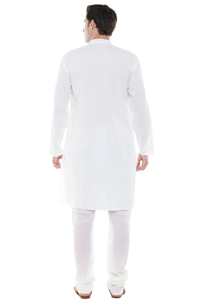 In-Sattva Men's White Classic Pure Cotton 2-Piece Kurta Pajama Set, back full-length view