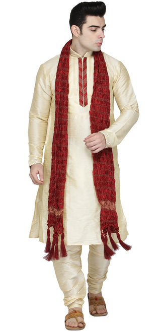 In-Sattva men's winter white cotton churidar pants styled with a kurta, showing the coordinated color and gathered ankle fit.