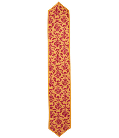 Full view of the In-Sattva rust and gold bohemian print cotton table runner with pointed ends