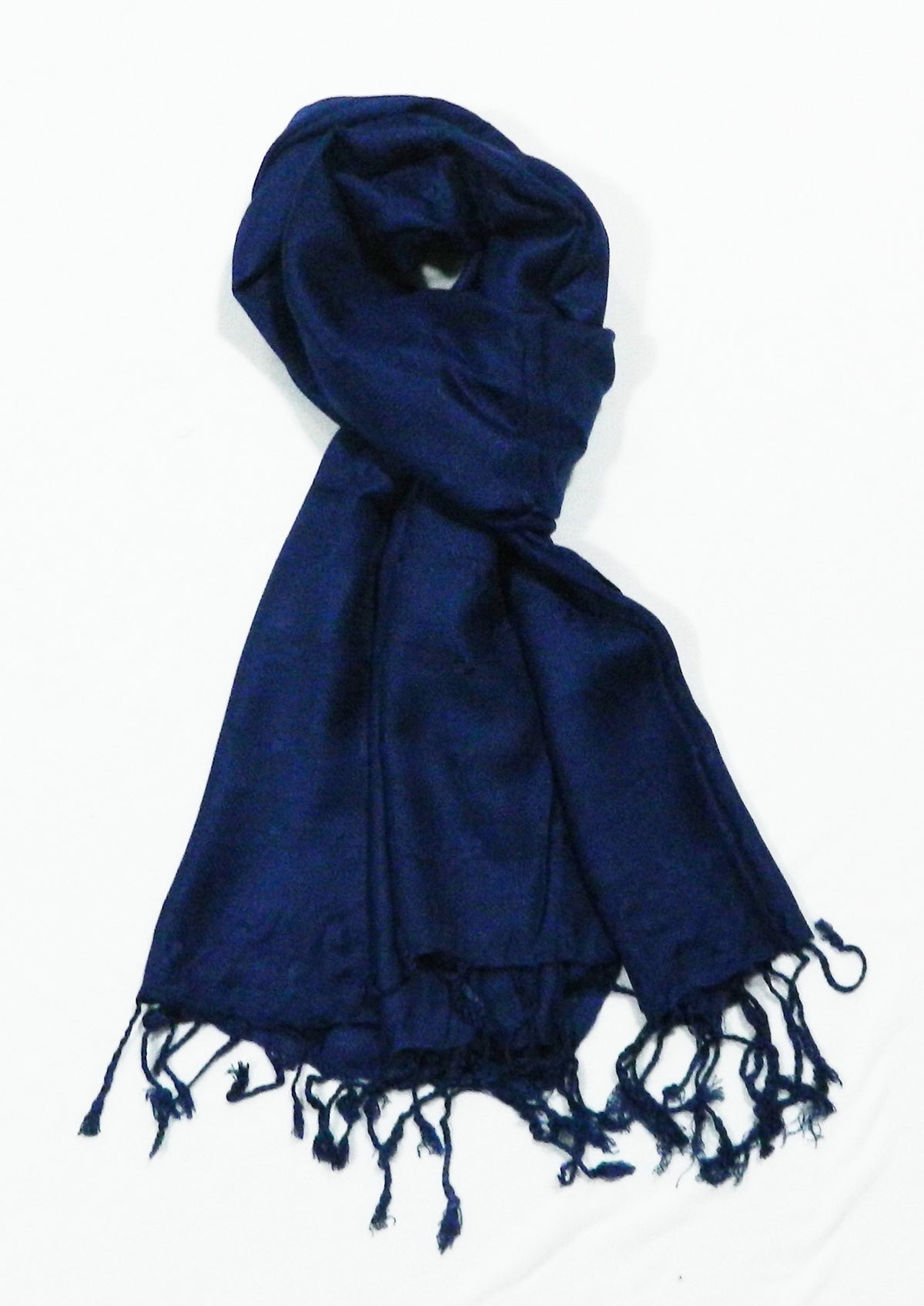 In-Sattva Blue tassel border rayon scarf stole, additional product image highlighting its color and woven detailing.