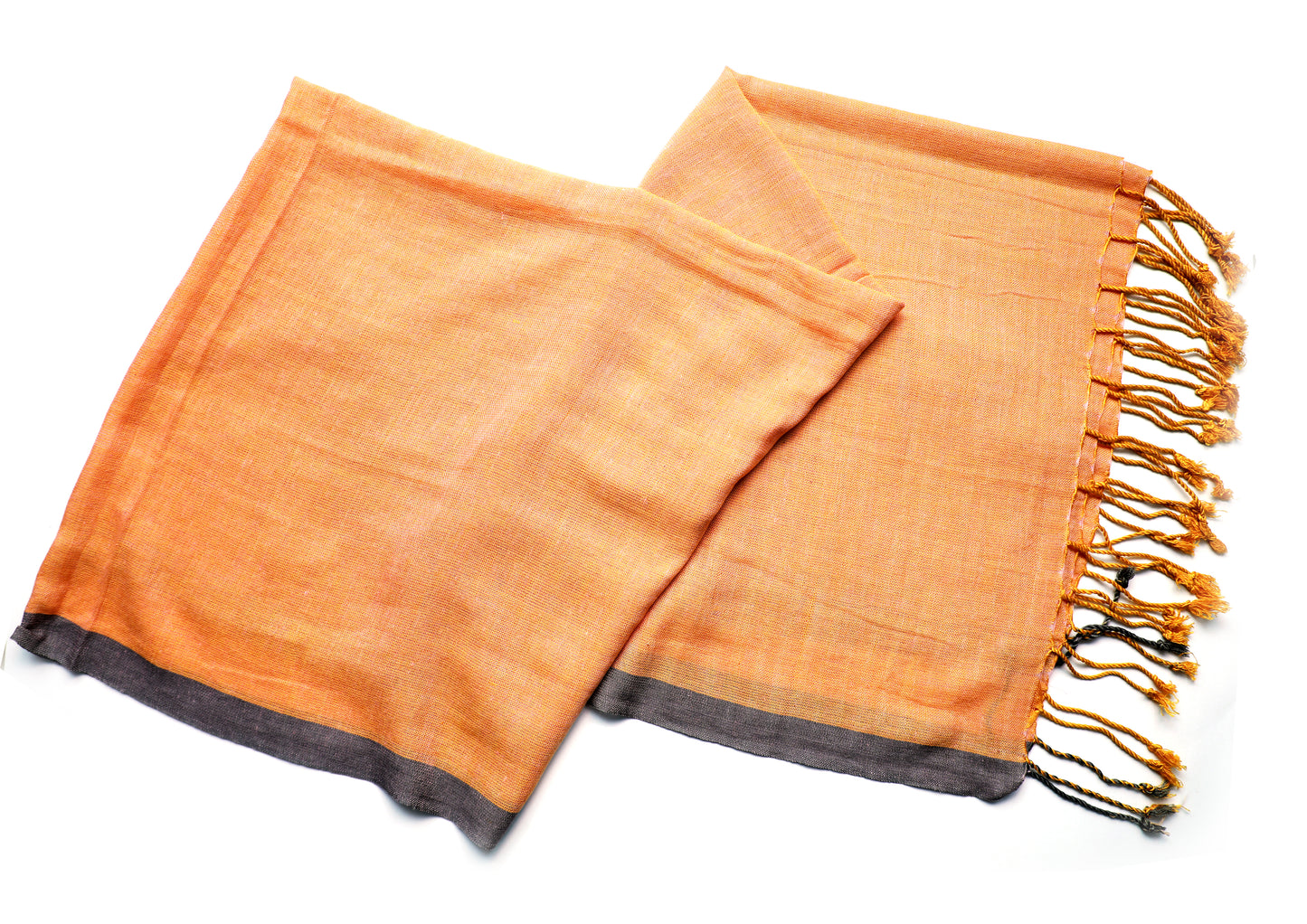 In-Sattva Orange/Gray tassel border rayon scarf stole, additional product image highlighting its color and woven detailing.