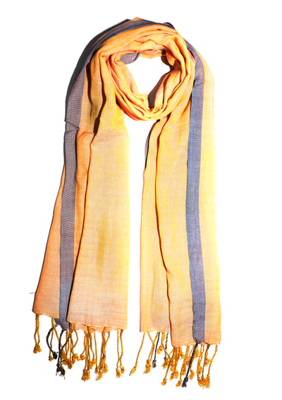In-Sattva Orange/Gray tassel border rayon scarf stole, alternate product image showing its artisan pattern and lightweight drape.