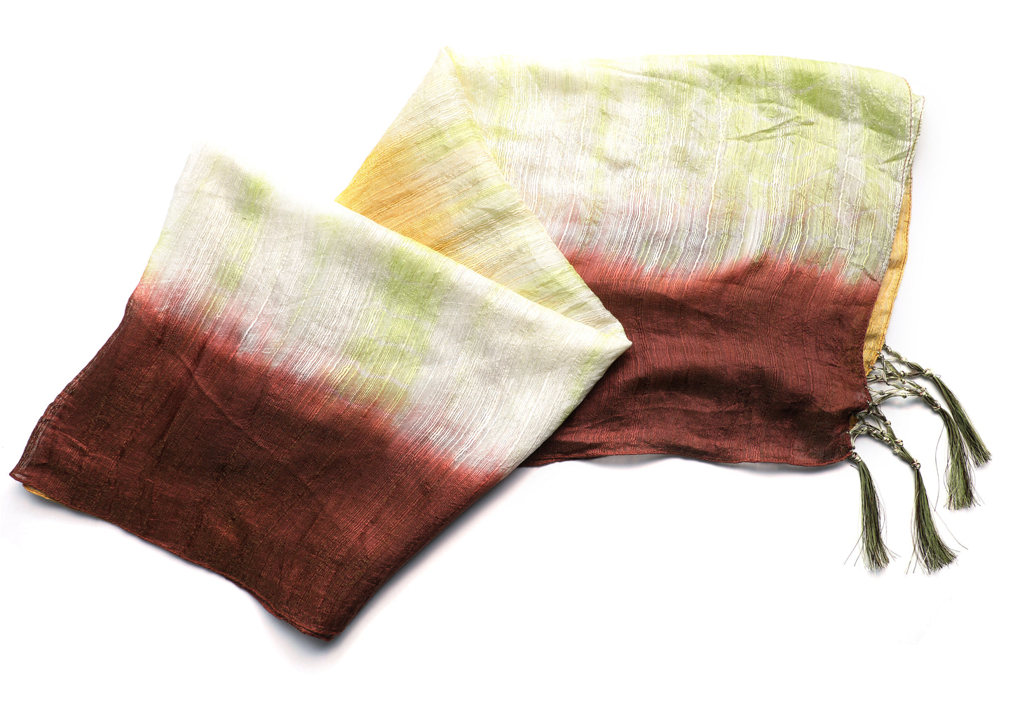 In-Sattva Brown Yellow bohemian shaded nylon scarf stole, product image highlighting its color and woven detailing.