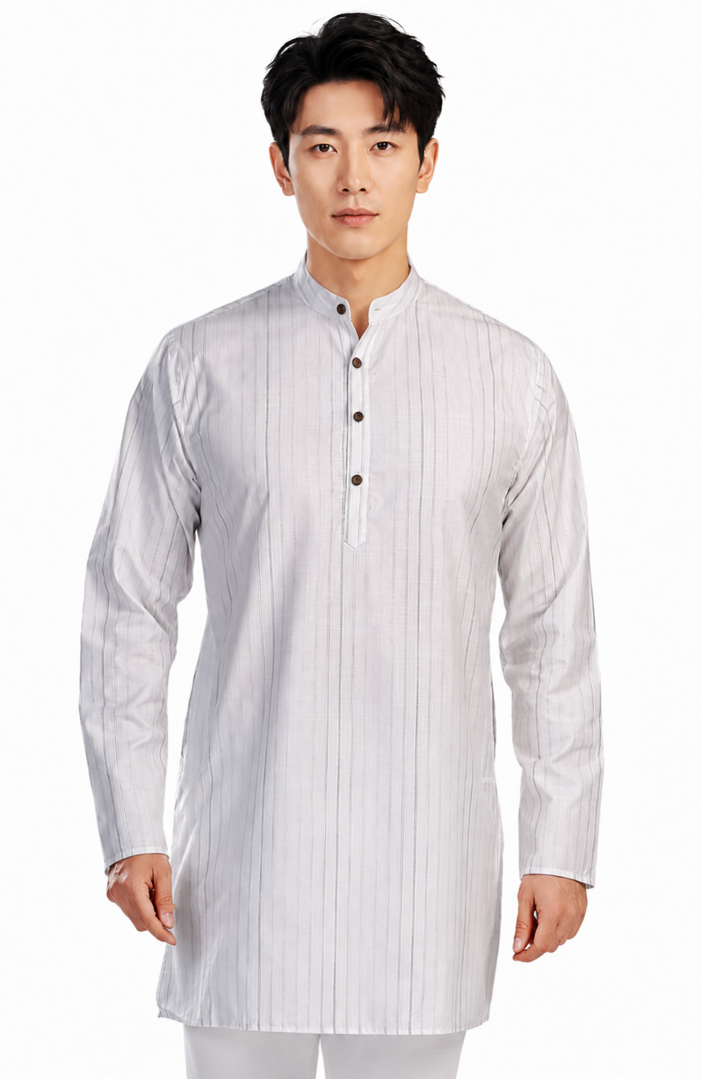 In-Sattva Men's Handloom Cotton Vintage Pinstriped Thigh-Length Kurta Tunic; Striped Green