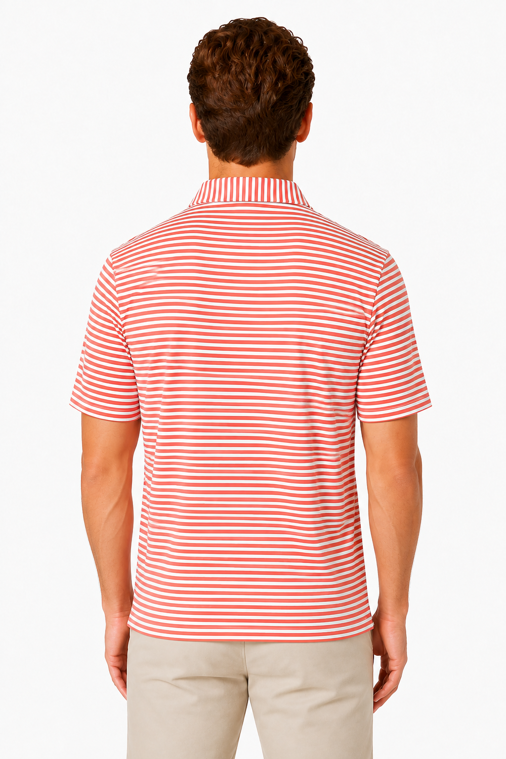 AVA Athletica Men's Polo Collar Moisture-Wick Active Wear Fine Striped T-Shirt Ginger